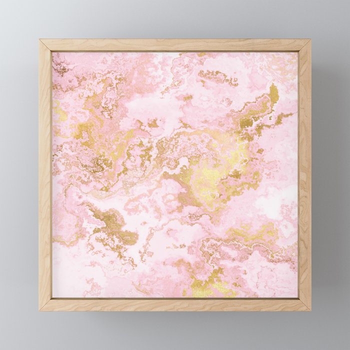 Rose Gold Metal Foil on Pink Marble  -  Summer Girl I Framed Mini Art Print