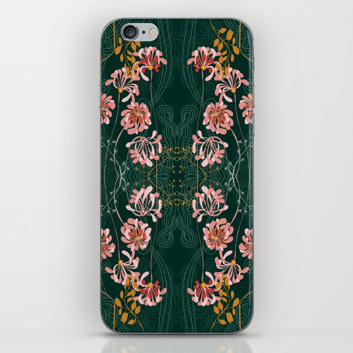 Art Nouveau floral pattern with lines – emerald green iPhone Skin