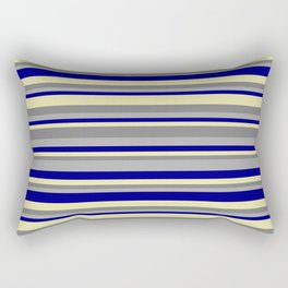 [ Thumbnail: Dark Gray, Blue, Pale Goldenrod, and Gray Colored Striped Pattern Rectangular Pillow ]