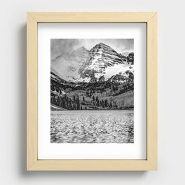Maroon Bells Mountain Peaks Rising - Black and White Recessed Framed Print