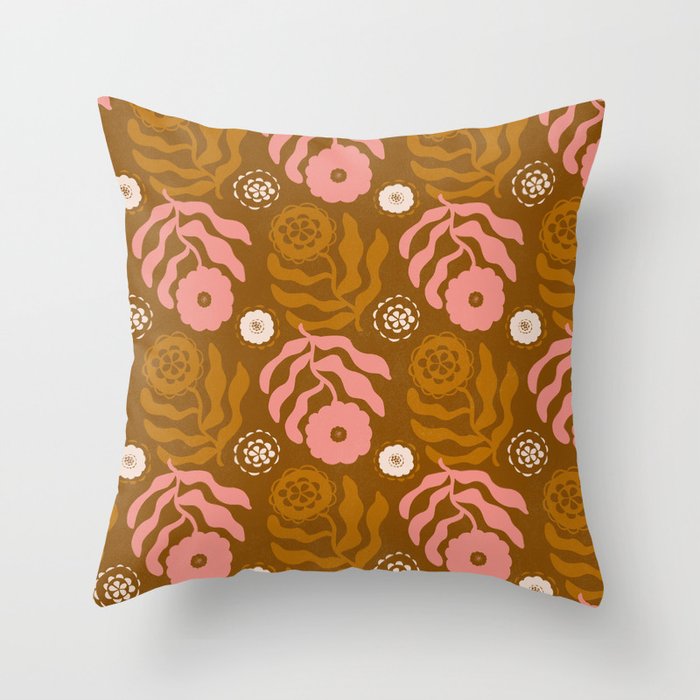 modflower pattern, sienna + pink Throw Pillow