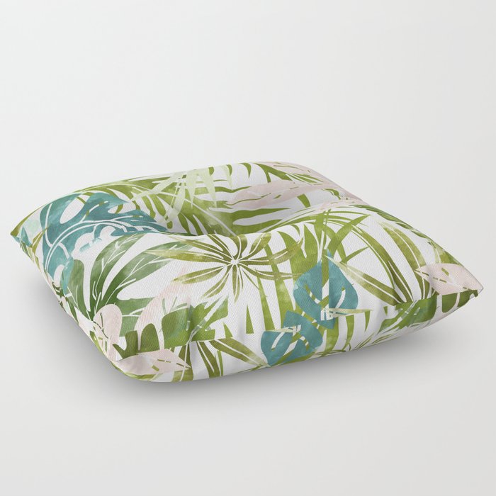 Veronica, Tropical Jungle Nature Pastel Botanical Palm Illustration Monstera Painting Floor Pillow