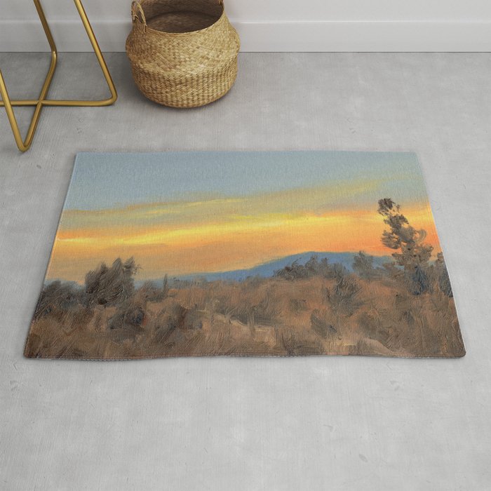 Sunset At Lonavala - Landscape Painting Oil on Linen Canvas Rug
