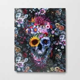 Voodoo Skull Floral Metal Print