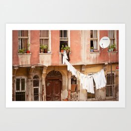 Street with laundry, in Istanbul, Turkey | Travel photography | Fine art photo print in pastel.  Art Print