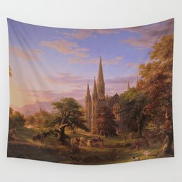 The Return Home medieval forest cathedral landscape painting by Thomas Cole Wall Tapestry | King, Medieval, Ireland, Home, Hunters, English, Hunting, Forest, Kingdom, Countryside 