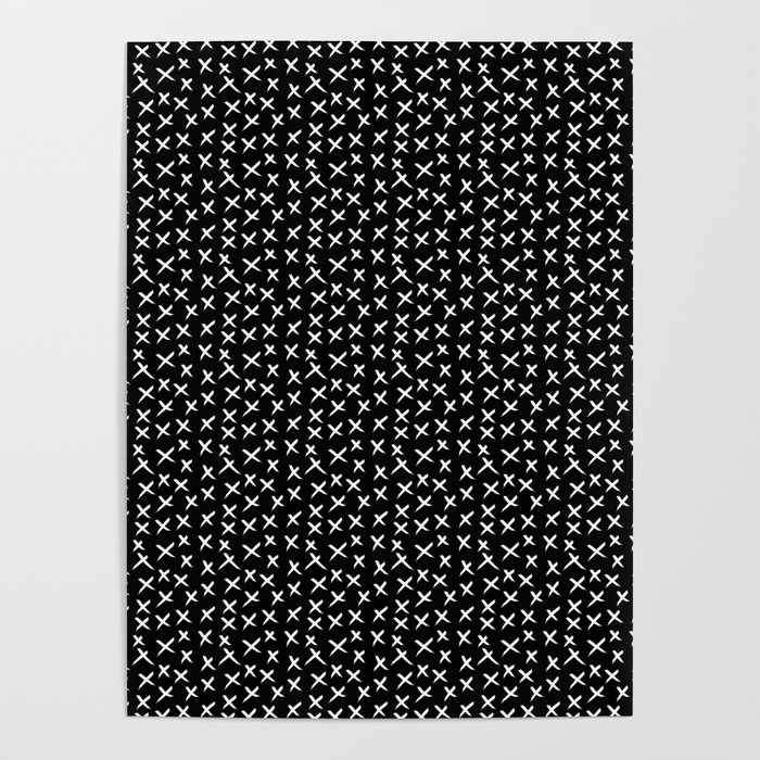 X Pattern - Micro White on Black Poster