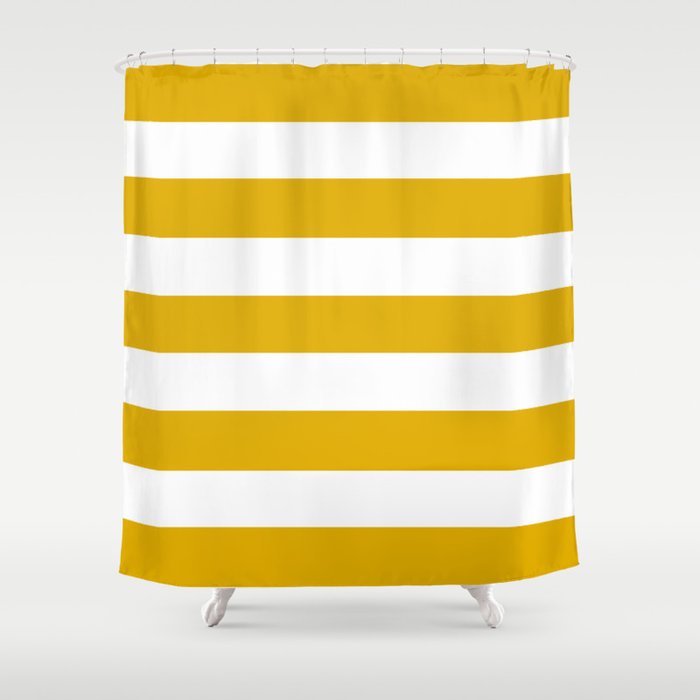 White Stripes Pattern Shower Curtain, Mustard Yellow Striped Shower Curtain