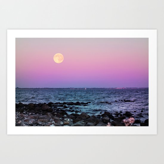 Full Moon on Blue Hour Art Print