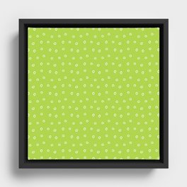 Green background with white minimal hand drawn ring pattern Framed Canvas