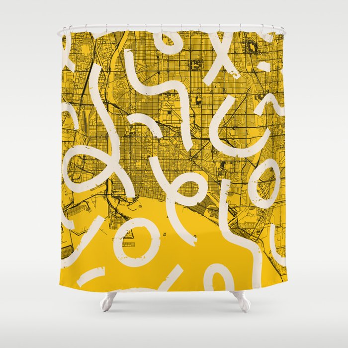 USA Long Beach Map - Yellow Collage Shower Curtain