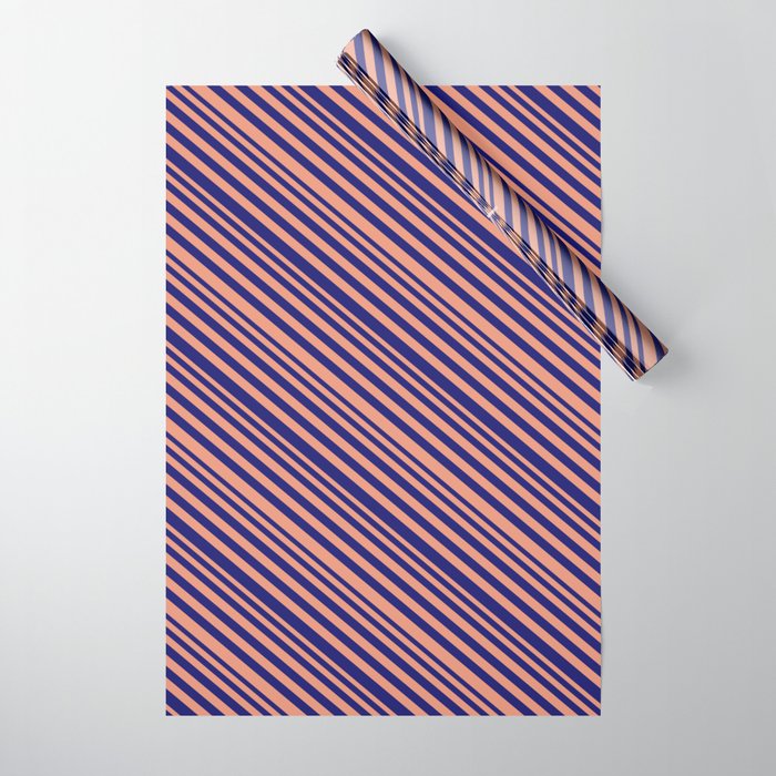 Dark Salmon & Midnight Blue Colored Lines Pattern Wrapping Paper