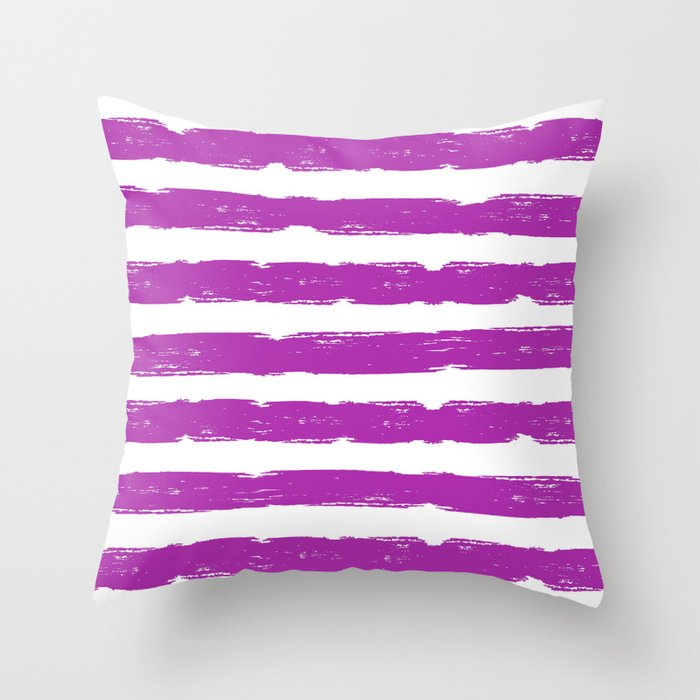 Hand-Drawn Stripes (Purple & White Pattern) Throw Pillow