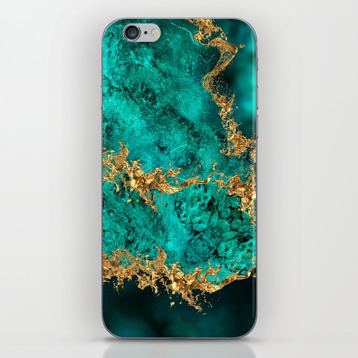 Emerald Jade Gold Splatter Abstract iPhone Skin