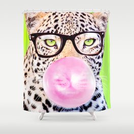 Bubblegum Glasses Leopard Shower Curtain