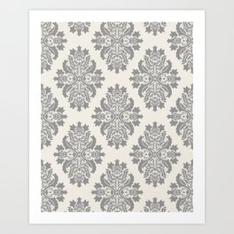 Floral Damask Pattern – Neutral Medium Gray and Light Beige Art Print