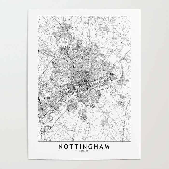 Nottingham White Map Poster