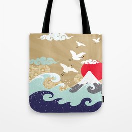 Japanese Traditional Art Crane Waves Tote Bag