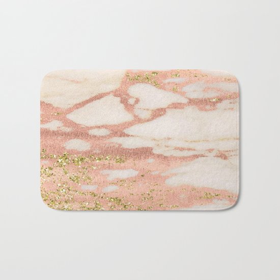 Marble - Rose Gold Shimmer Marble with Yellow Gold Glitter Bath Mat