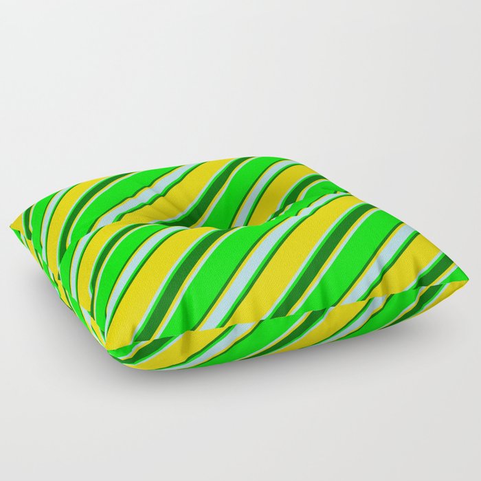 Lime, Dark Green, Yellow & Powder Blue Colored Lines/Stripes Pattern Floor Pillow