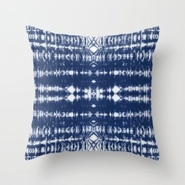 Tie dye shibori horizontal indigo blue stripes Throw Pillow