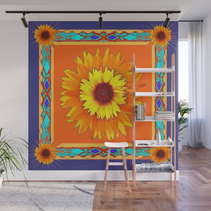 Southwestern Sun Flowers Abstract Design Wall Mural
