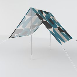 Bauhaus Mid Century Geometric Shapes Pattern in Blue Sun Shade
