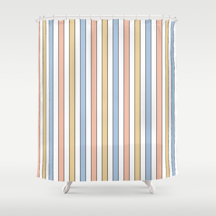 White Peach Mustard And Blue Pastel With Black Pinstripe Shower