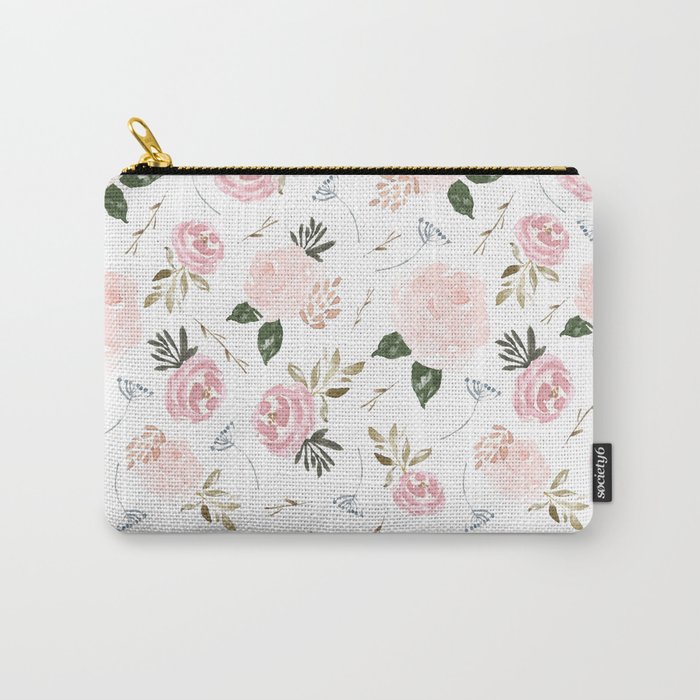 Vintage Floral Blossom - Pink Watercolor Florals Carry-All Pouch