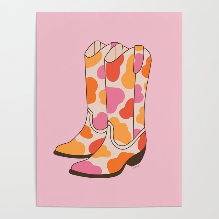 Western Cowgirl Boots Cute Pink Cowboy Poster