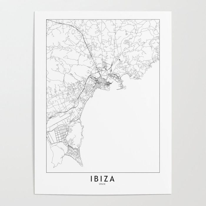 Ibiza White Map Poster