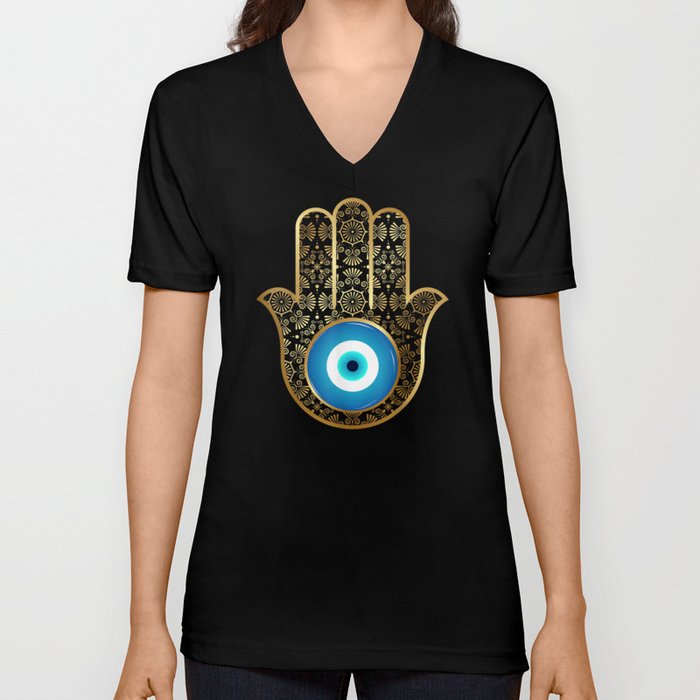 Evil Eye Amulet Hamsa Hand Mandala V Neck T Shirt