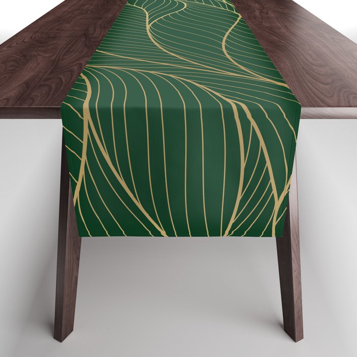 Green emerald with gold lines Table Runner