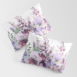 Purple flowers. Roses, peonies, gerberas, gladioli. Watercolor. Pillow Sham