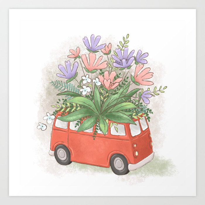Pretty summer flower bus Art Print