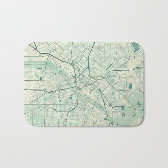 Dallas Map Blue Vintage Bath Mat