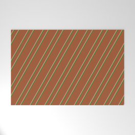 [ Thumbnail: Sienna, Light Coral & Forest Green Colored Stripes Pattern Welcome Mat ]