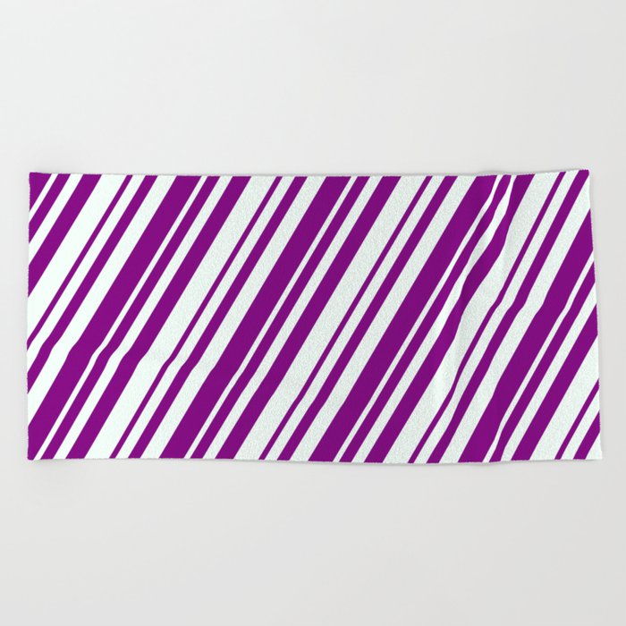 Mint Cream & Purple Colored Stripes Pattern Beach Towel