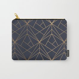 Navy blue Gold Geometric Pattern With White Shimmer Carry-All Pouch
