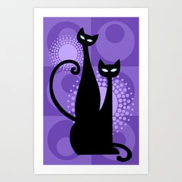 Purple Paradise Atomic Age Black Kitschy Cats Art Print