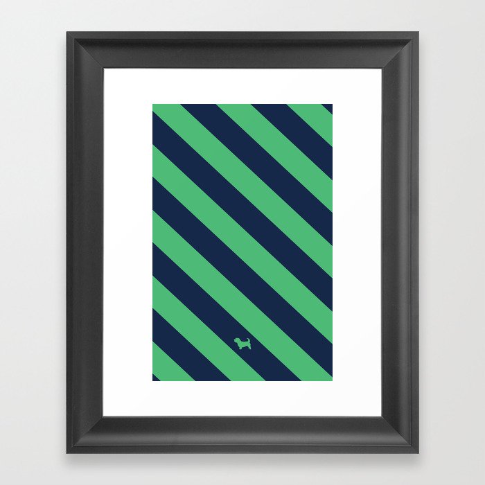 Preppy & Classy, Navy Blue / Green Striped Framed Art Print