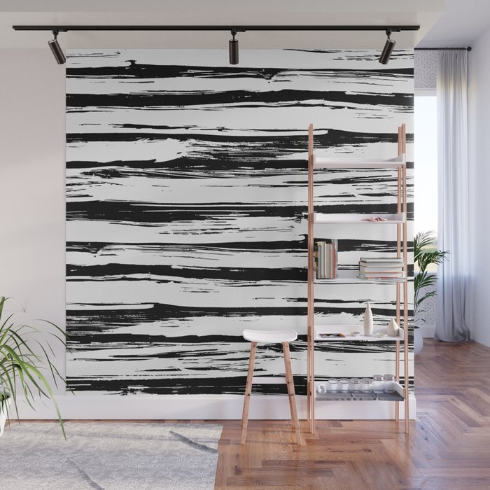 Stylish Black and White Paint Stripes Wall Mural by Simple Luxe by