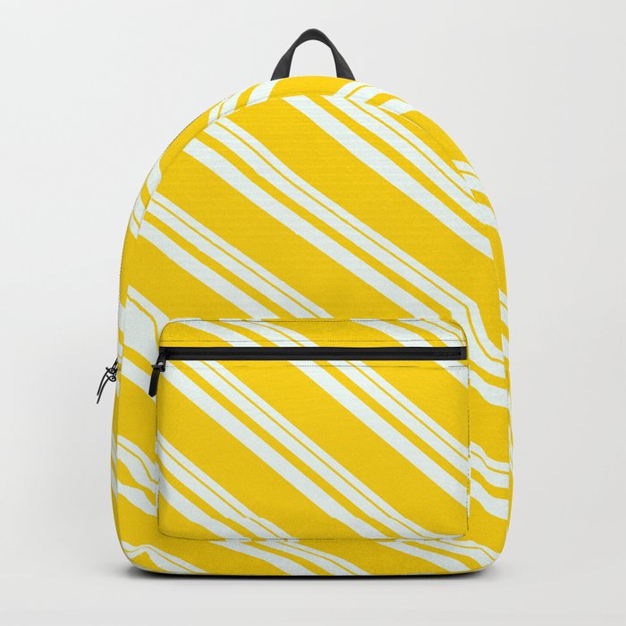 Mint Cream & Yellow Colored Striped Pattern Backpack