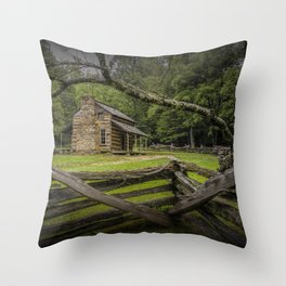 Oliver Log Cabin in Cade's Cove Throw Pillow