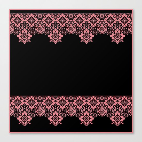 Retro .Vintage . Pink lace on a black background . Canvas Print