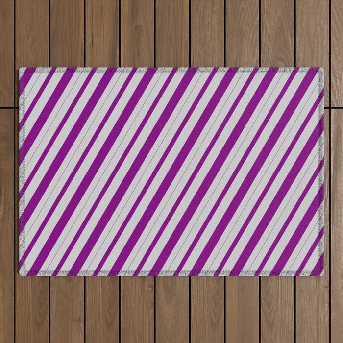 Light Grey & Purple Colored Striped Pattern Outdoor Rug