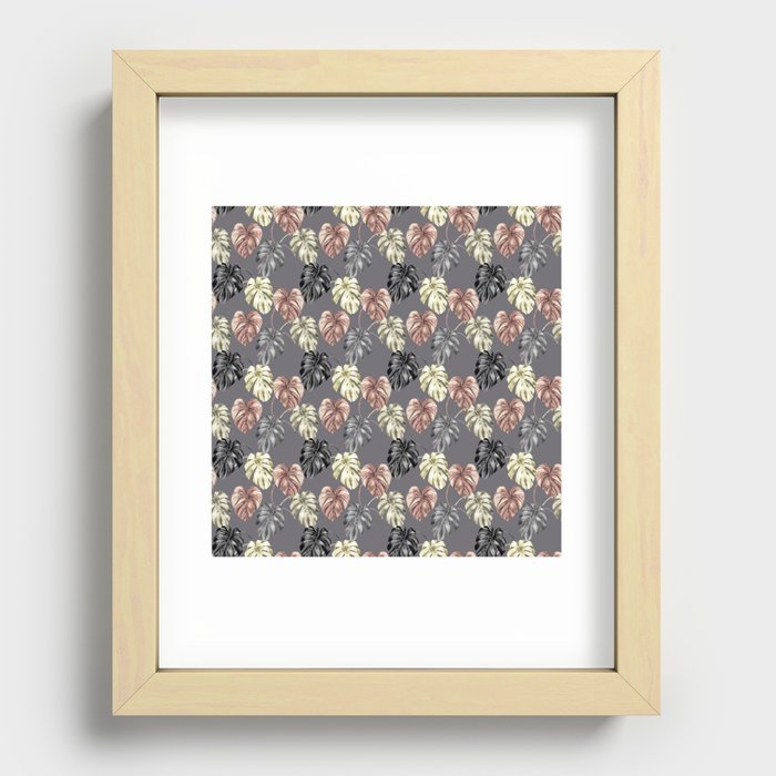 Glam Monstera Leaves Foliage Pattern Recessed Framed Print