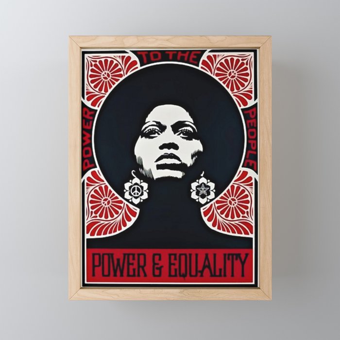 Angela Davis - Power & Equality - Power to the People - Red - African American Vintage Poster Framed Mini Art Print