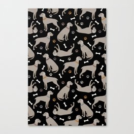 Weimaraner Dog Paws and Bones Pattern Black Canvas Print