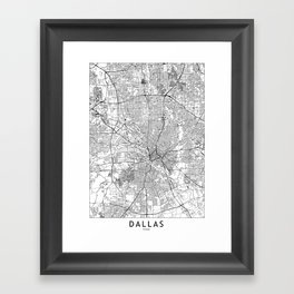 Dallas White Map Framed Art Print
